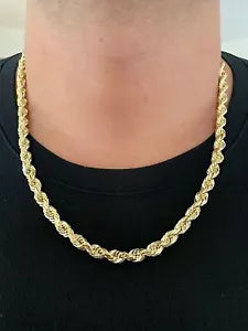 14k Yellow Gold Plated Over 925 Sterling Silver Rope Chain Mens Necklace 8mm NEW