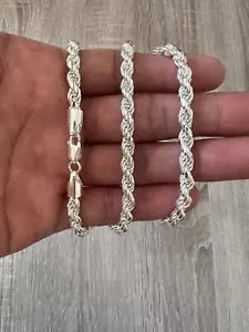 Solid 925 Sterling Silver Italian Rope Chain Mens Necklace 4.50mm - Diamond Cut