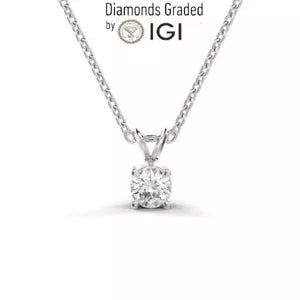 IGI Lab Grown Diamond E VVS2 2.00 CT Round Solitaire Pendant Necklace 14K Gold