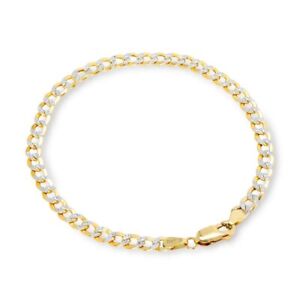 10K Yellow Gold 3mm Diamond Cut White Pave Cuban Curb Chain Bracelet 8'' Inch