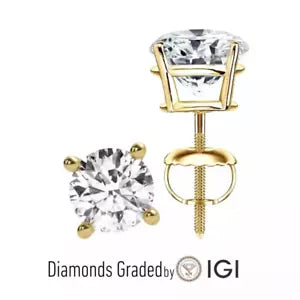 IGI CERTIFIED 2 Ct Real Lab Grown Diamond Studs Earrings 18k Yellow Gold D VVS2