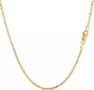 1.50mm Rock Sparkle Twisted Chain Necklace Real Solid 14K Yellow Gold