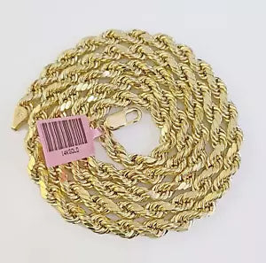14K Yellow Gold Diamond Cut Rope Chain Necklace 4mm - Unisex ALL Sizes