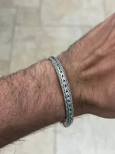 Mens Solid 925 Sterling Silver Bali Handmade Braided Chain Bracelet 8''