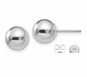 14k Solid White Gold Ball Stud Post Earrings Shiny High Polish 8mm