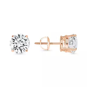 2.00 Ct D VVS2 Round Lab Grown 14k Rose Gold Diamond Stud Earrings IGI Certified