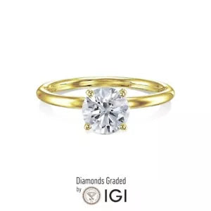 IGI Certified 1.00 Carat F VS1 Lab Grown Diamond Engagement Ring 14k Yellow Gold