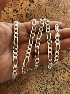 Real 925 Sterling Silver Mens Boys 5.5mm Figaro Solid Chain Necklace 925 Italy