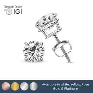 IGI 2.00-6.00 Carat D/E VVS2 Round Cut Lab Grown Diamond Stud Earrings 14K Gold