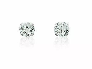 14K Solid White Gold Round Bright Clear Cubic Zirconia Stud Earrings 4mm