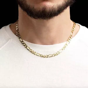 Real 14K Yellow Gold 4.5mm Figaro Link Chain Chain Pendant Necklace 7''-30''