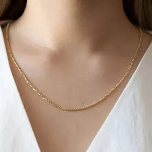 14K Yellow Gold 2mm Round Box Link Chain Dainty Minimalist Chain Necklace
