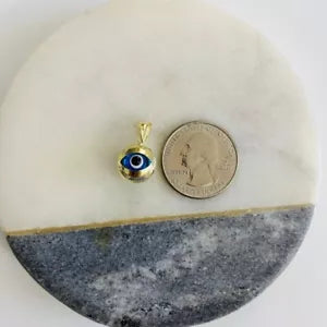 14K SOLID GOLD BLU EVIL EYE PENDANT / 14K ORO PURO DIJE DE OJO DE LA SUERTE-12MM