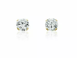 14K Solid Yellow Gold Round Cubic Zirconia Stud Earrings 3mm