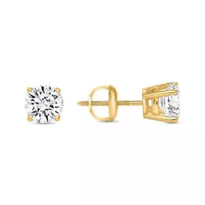 925 STERLING SILVER 14K GOLD PLATED ROUND CUBIC ZIRCONIA SCREW BACK EARRINGS