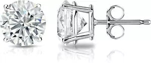 2 Ct D VS1 Round Cut Lab Grown Diamond Stud Earrings 14k Push Back - IGI