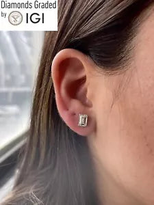 IGI Diamond Earrings E VS1 Emerald 2 Carat Lab Grown Diamond 14k Yellow Gold