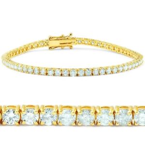 Womens 3mm 1 Row Iced CZ Tennis Bracelet Necklace 14k Yellow Gold Plated