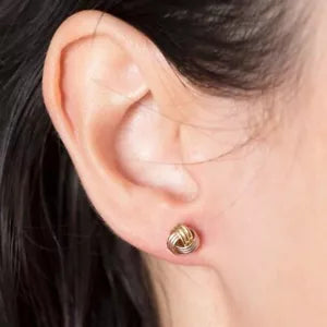 Italian Love Knot Rosetta Textured Stud Earrings Solid 14K Tricolor Gold 8mm