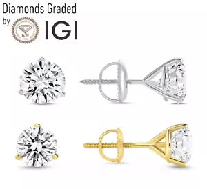 14K Gold Lab Grown Diamond Stud Earrings IGI Certified 0.50 Ct-6.00 Ct E/F VS1