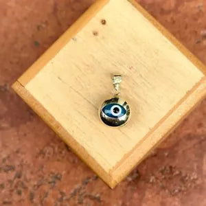 14k Solid Gold Blue Murano Glass Evil Eye Pendant, 14k Gold, Good Luck