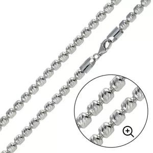 925 Silver 3mm White Half Moon Cut Oval Barrel Beaded Chain Necklace 18