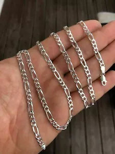 Real 925 Sterling Silver Mens Boys 4.5mm Figaro Solid Chain Necklace 925 Italy