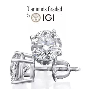 IGI CERTIFIED 2 Ct Real Lab Grown Diamond Studs Earrings Platinum D VVS2