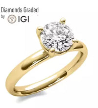 1Ct D VS1 Diamond Engagement Ring IGI Certified Round Lab Grown 18K Yellow Gold
