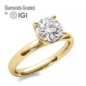 1Ct D VS1 Diamond Engagement Ring IGI Certified Round Lab Grown 18K Yellow Gold