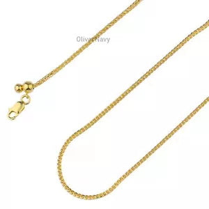 14k Gold Plated 925 Sterling Silver Adjustable 1mm Franco Chain Adjustable 24''