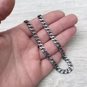 925 Sterling Silver Italian Solid Flat Cuban Curb Link Chain 5.7mm, Gunmetal