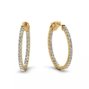 Lab Grown Diamond 1.65 Carat Inside Out Hoop Earrings 14k Yellow Gold 24mm
