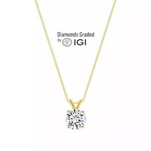IGI Lab Grown Diamond Solitaire Pendant Necklace 14k Yellow Gold Color D VS1