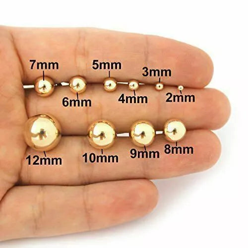 14K Solid Yellow Gold Ball Earrings 7MM - 14kt Backing - New